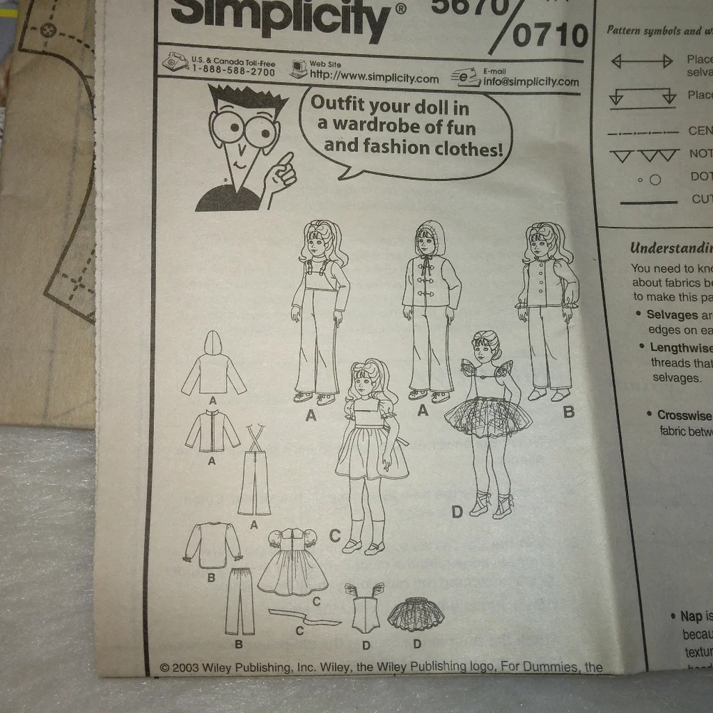 SIMPLICITY 5670 Sewing Patterns for Dummies, American Girl Doll clothes